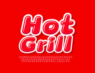 Vector advertising sign Hot Grill. Red creative Font. Modern set of funny style Alphabet Letters, Numbers and Symbols