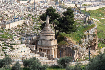 Tomb of Absalom or Abshalom, son of King David, on the foot of the Mount of Olives in the Kidron...