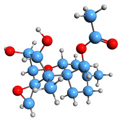 Obraz premium 3D image of monoacetoxysirpenol skeletal formula - molecular chemical structure of mycotoxin isolated on white background