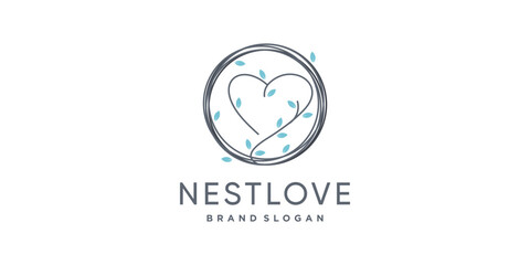 Love logo design vector with creative nest concept