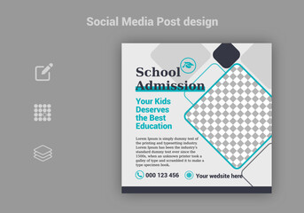  School admission, Back to school social media post, educational square social media post design