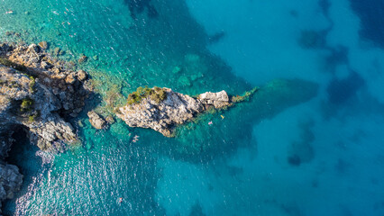 reef in the blue sea aerial view