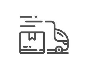 Delivery truck line icon. Logistic service sign. Export freight boxes symbol. Quality design element. Linear style delivery truck icon. Editable stroke. Vector