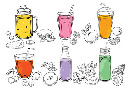 Set of detox smoothies. Healthy Lifestyle. Vector illustration .