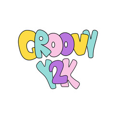 Groovy Y2k typography hand drawn graffiti style. Doodle lettering, vector illustration on white background