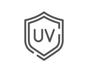 Sun protection line icon. Uv protect sign. Sunscreen effect symbol. Quality design element. Linear style uv protection icon. Editable stroke. Vector