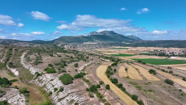 Aerial view from a drone of a quarry in the surroundings of the town of Castrobarto, in the Junta de Traslaloma. Losa Valley. Region of Las Merindades. Burgos. Castile and Leon. Spain. Europe