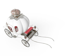 fantasy carriage in white background bird eye with copy space