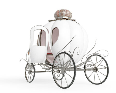 fantasy carriage with open door in white background rear view