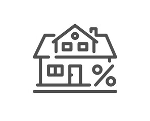 Mortgage line icon. Credit tax rate sign. Real estate percent symbol. Quality design element. Linear style mortgage icon. Editable stroke. Vector