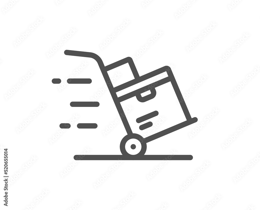 Poster delivery cart line icon. parcel trolley sign. express service symbol. quality design element. linear