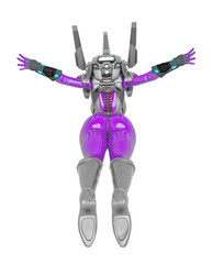 super space girl is flying with arms wide open rear view