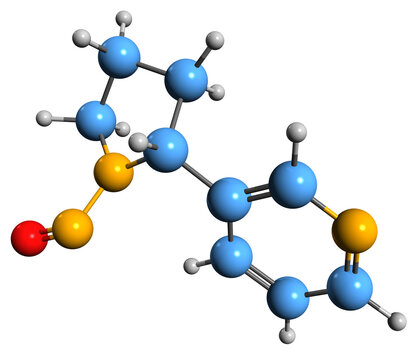  3D image of N-Nitrosonornicotine skeletal formula - molecular chemical structure of tobacco-specific nitrosamine isolated on white background