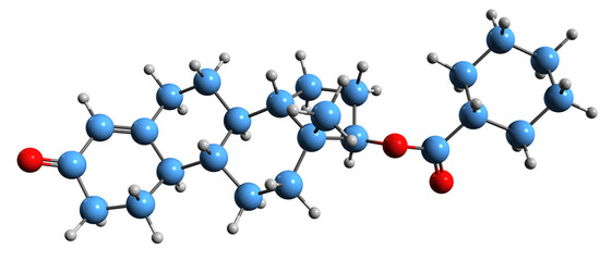 3D image of Nandrolone cyclohexanecarboxylate skeletal formula - molecular chemical structure of  synthetic androgen and anabolic steroid isolated on white background