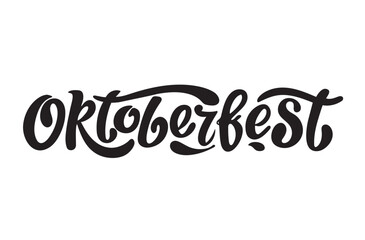 Oktoberfest logo handwritten lettering vector design, black letters on the white background. Design template event celebration.  Title for greeting cards and posters. Bavarian beer Festival banner.