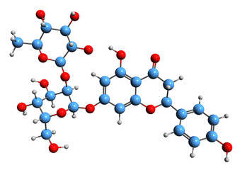 3D image of Naringin skeletal formula - molecular chemical structure of  flavanone-7-O-glycoside isolated on white background
