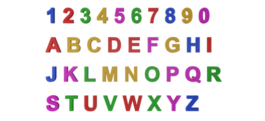 Colorful fridge magnet alphabet letters transparent background