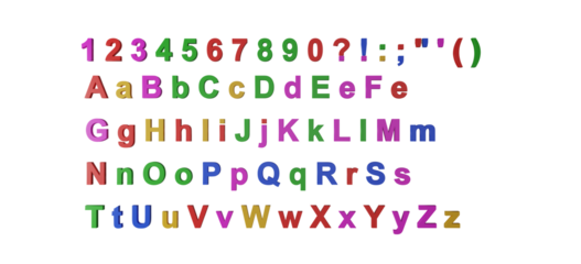 Colorful fridge magnet alphabet letters transparent background
