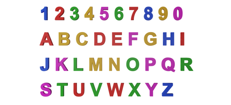 Colorful fridge magnet alphabet letters transparent background
