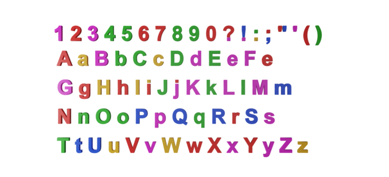 Colorful fridge magnet alphabet letters transparent background