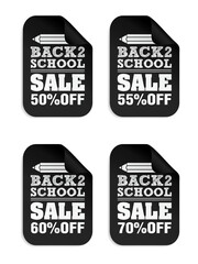 Back to school sale 50%, 55%, 60%, 70% off black stickers set