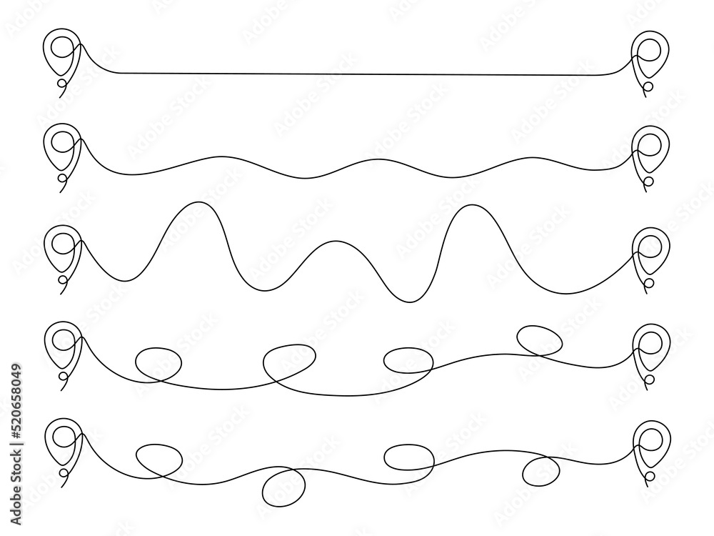 Poster location pointer continuous one line drawing set. gps navigation line route mark collection. vector 