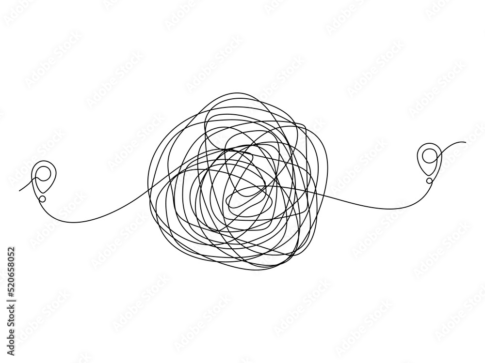 Aufkleber location pointer continuous one line scribble drawing. difficult chaotic tangled way. gps navigation