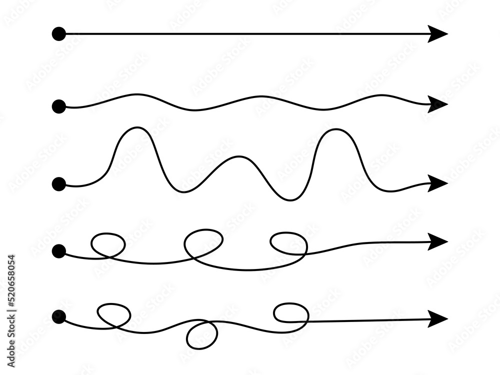 Poster arrow winding line set. curve arrows way collection. vector isolated on white.