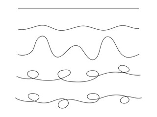 Hand drawn lines collection. Horizontal wave line set. Vector isolated on white.