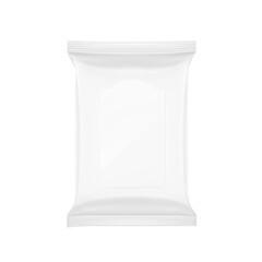 Realistic wet wipes pack mockup with plastic flap. Front view. Vector illustration isolated on white background. Ready template for your design. EPS10.