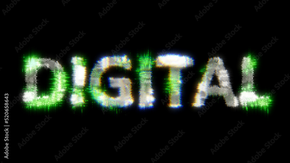 Poster green cybernetical text digital with noise distortion, isolated - object 3d illustration