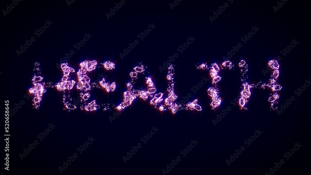 Poster health - text made of shining pink diamonds, isolated - object 3d rendering