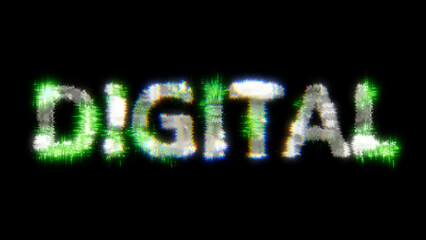 green cybernetical text DIGITAL with noise distortion, isolated - object 3D illustration