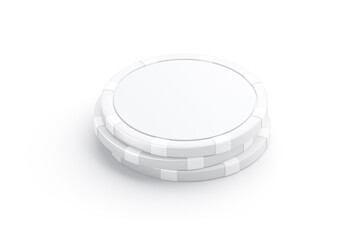 Blank white plastic round chip mockup stack, side view