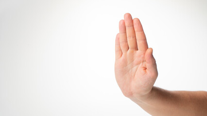 Men's hand gesture stop on a white background