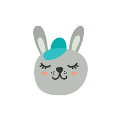 Cute cartoon animal head. Baby rabbit vector illustration isolated