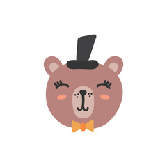 Cute cartoon animal head. Baby bear vector illustration isolated