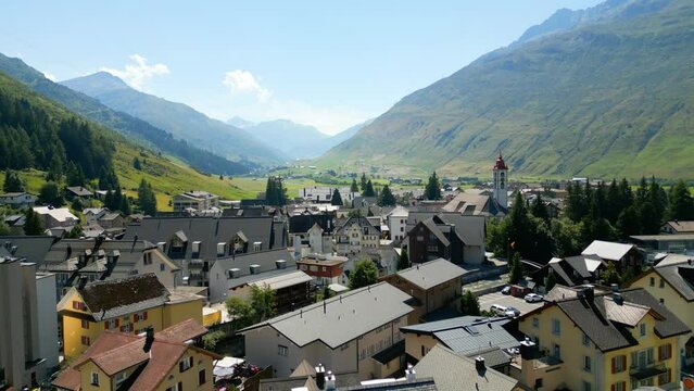 Village of Andermatt in Switzerland from above - aerial view - travel photography