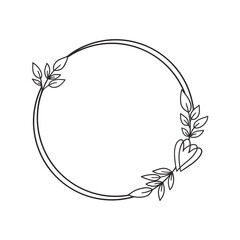 Hand drawn floral wreath with heart and leaves.