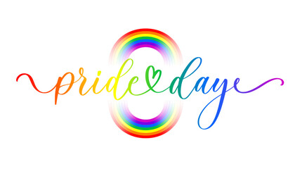 Pride day lettering rainbow flag symbol. Pride month event celebration isolated on white background