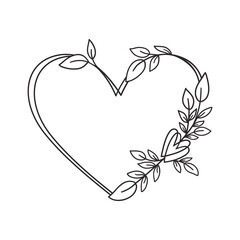 Hand drawn floral wreath with heart and leaves.