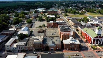 Aerial view over Charles Town, WV showing American University campus and Ranson, WV.