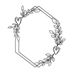 Hand drawn floral wreath with heart and leaves.