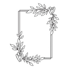 Hand drawn floral wreath with heart and leaves.
