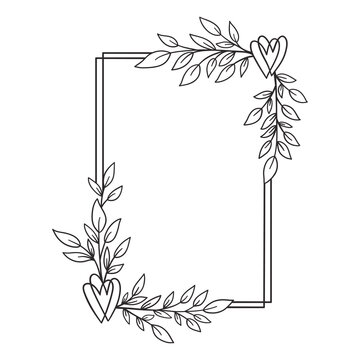 Hand drawn floral wreath with heart and leaves.