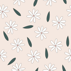 Fototapeta na wymiar Floral seamless pattern with big white flowers. Vector hand draw illustration.