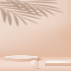 Obraz na płótnie Canvas 3d cream color podium and minimal cream color wall scene. 3d podium minimal abstract background. Vector