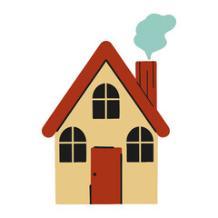 Two storey cute house isolated on white background, vector icon. Flat design, cartoon.