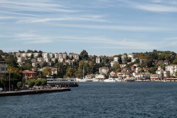 View of a neighborhood called İstinye by Bosphorus on European side of Istanbul. It is a sunny summer day. Beautiful travel scene.