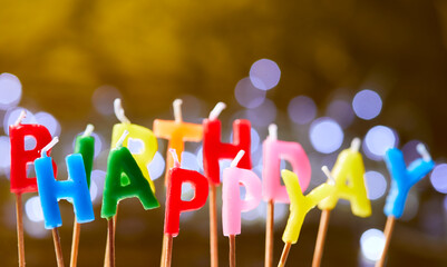 birthday candles on the yellow background